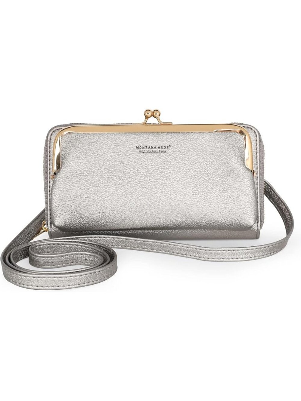 Montana West Women's Wallet Pewter Faux Leather Adjustable strap Crossbody Bag
